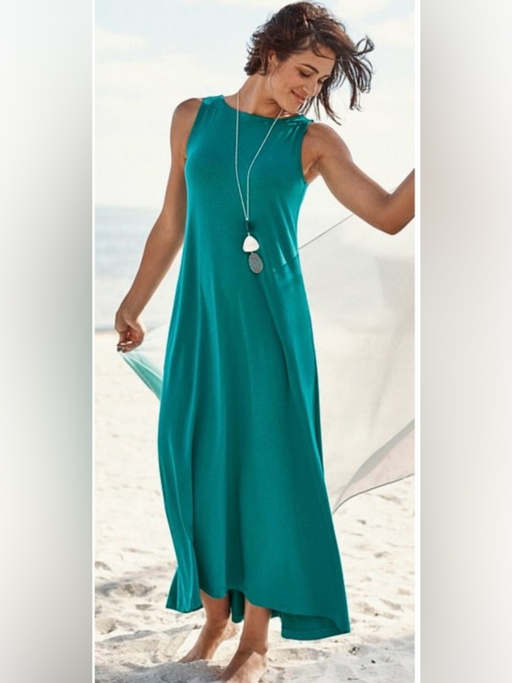J. Jill Boat-Neck Elliptical Knit Maxi Dress Sleeveless with Pockets Teal XL